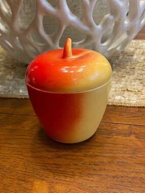 VTG Hazel Atlas Apple Red Yellow Milk Glass Sugar Jam Jelly Jar Container w Lid